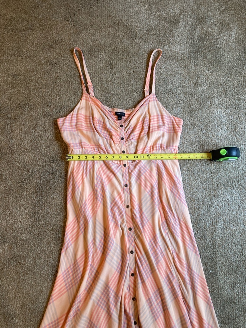 torrid Peach Plaid Challis Button-Front Midi Dress Size 1X Sleeveless - Picture 15 of 16